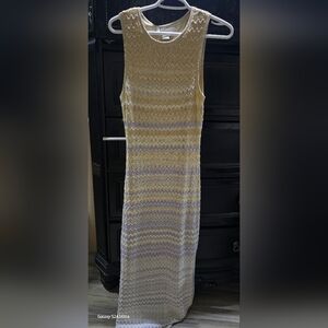 Sleeveless Chevron Knit Maxi Dress in Pale Yellow and Light Lavender